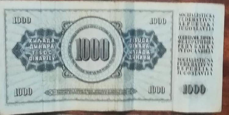 Bankovec za 1000 dinarjev Jugoslavija-spletnedrazbe.si